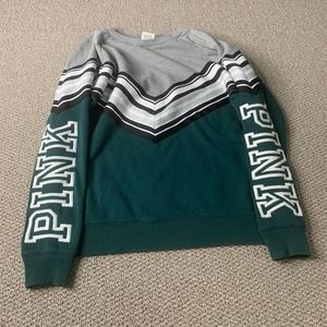 PINK‎ Victoria's Secret Womens Sweatshirt Size XS Gray/Green Chevron Fleece